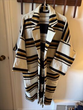 Anthropologie The Odells Cream & Black Striped Open-Front Wrap Sweater Coat